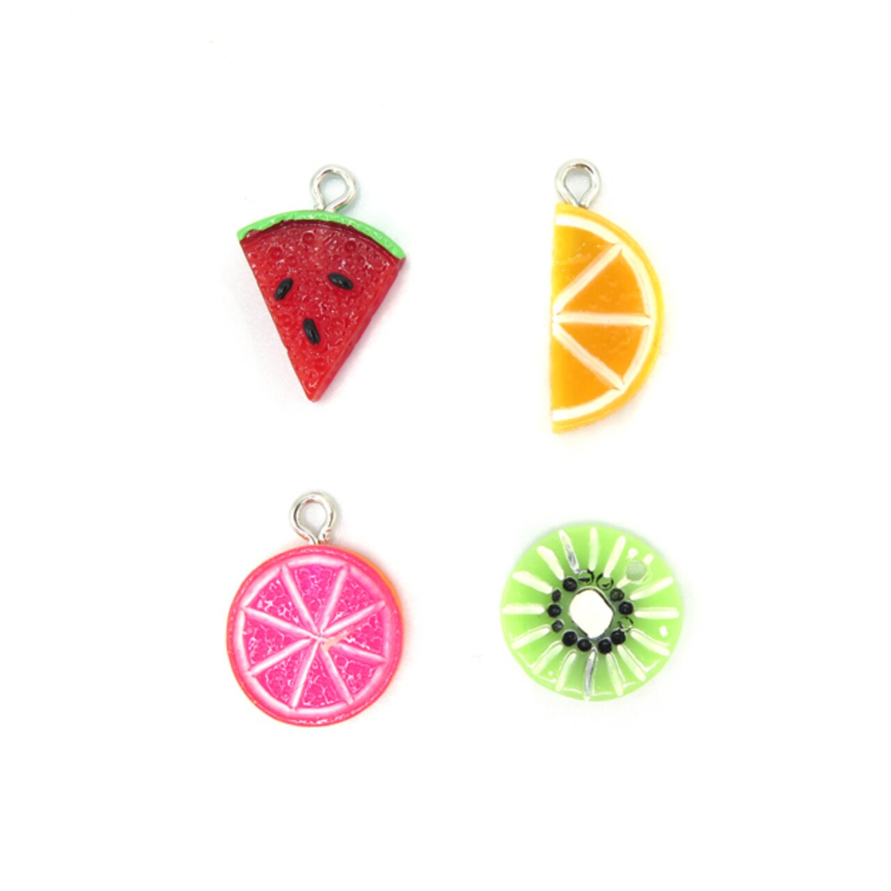 Fruit Slice Medley Charm Lot - Pink Grapefruit ~ Orange ~ Kiwi ~ Watermelon (K369) (4x)